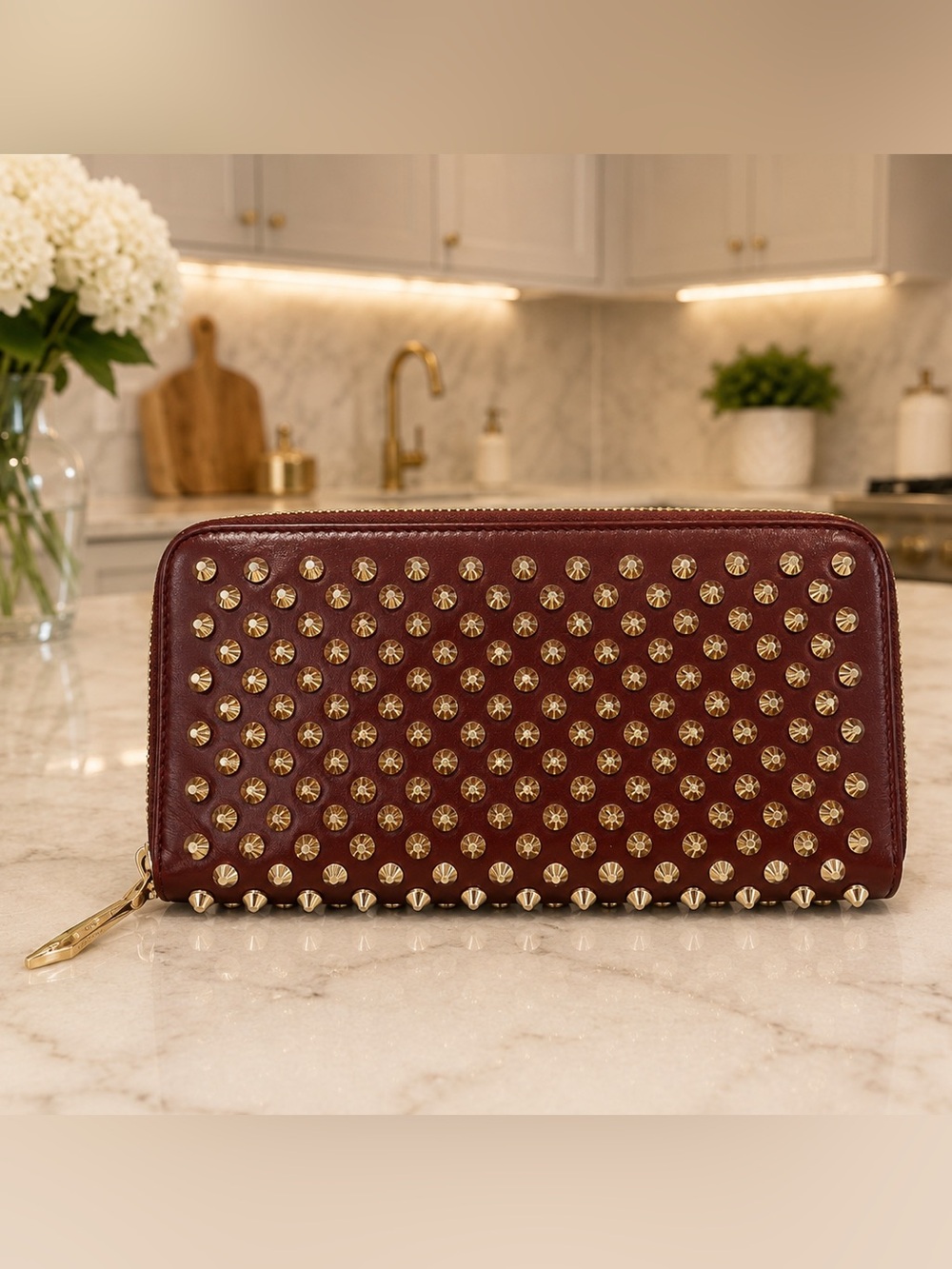 Christian Louboutin Brown Zippy Wallet, gold colored hardware with COA